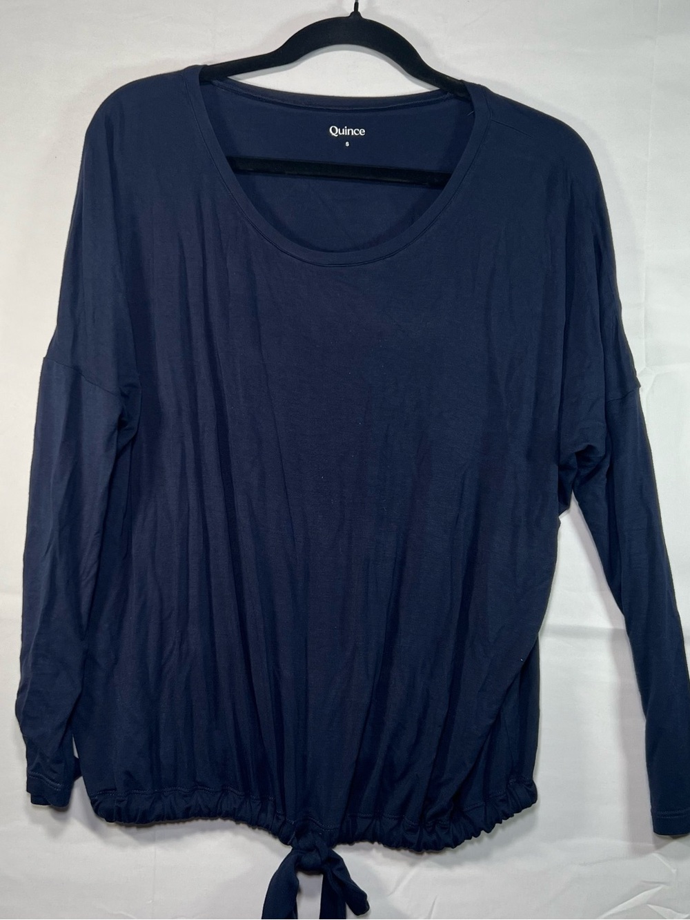 Quince Navy Blue Long Sleeve Relaxed Tie Hem Top Size Small